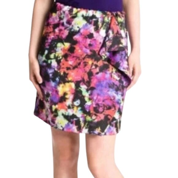 Vince Camuto Dresses & Skirts - Vince Camuto Women's Watercolor Abstract Ruffled Side Zip Skirt Size 4